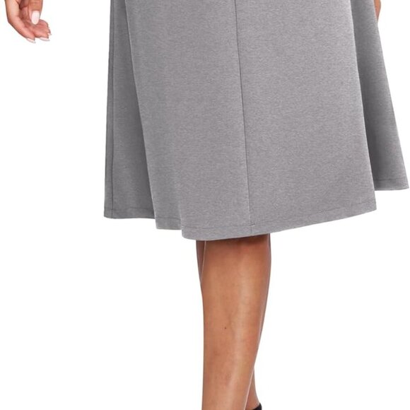 Women's Elastic High Waist A-Line Midi Skirt Stretchy Flared Office Knee Length - Picture 3 of 6